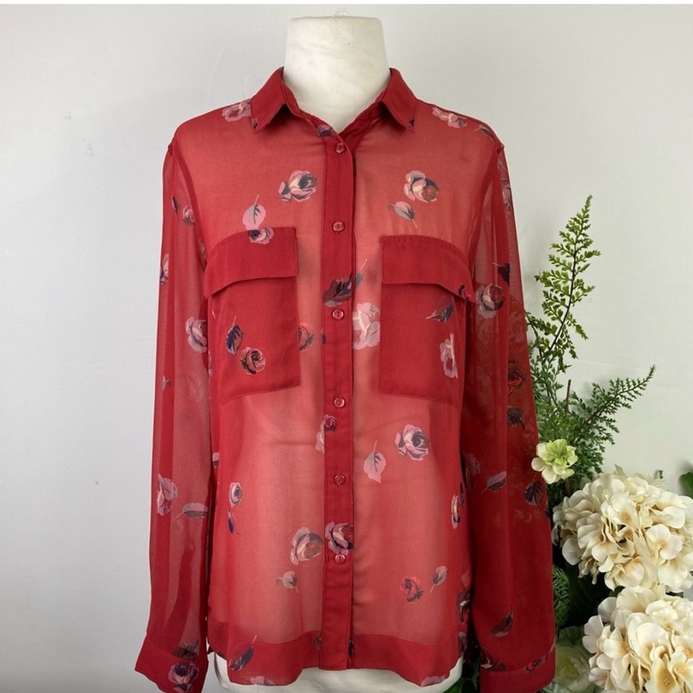 Sheer Long Sleeve Floral Blouse